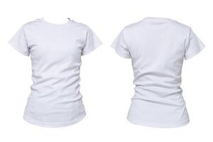 frente y espalda ver de blanco blanco camiseta aislado en blanco fondo, Moda ropa Bosquejo modelo foto