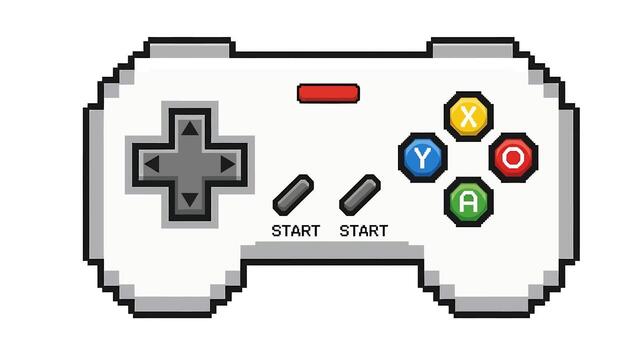 A pixelated game controller with the words start vector