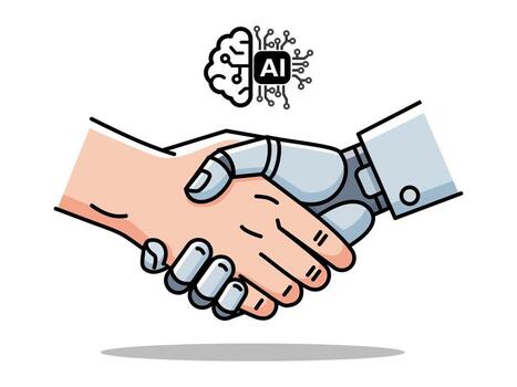 humano y robot apretón de manos simbolizando ai colaboración y futuro tecnología. vector