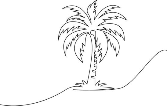 Continuous one line palm tree drawing. Tropical tree sign in simple linear style. illustration vector