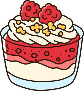 Raspberry Cream Dessert Cups with Raspberry Toppings vector
