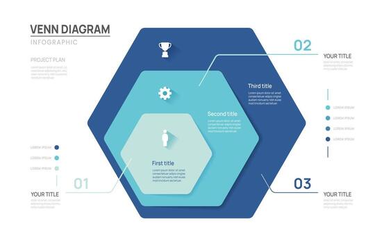 venn diagrama negocio infografía circulo hexágono gráfico modelo 3 pasos opciones, presentación con venn diagrama elementos ilustración. vector