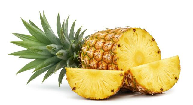 Fresh Pineapple with Textured Skin and Leafy Crown, Perfect for Exotic Fruit Illustrations, Raw Vegan Diet Visuals, Refreshing Drink Menus, and Clean Background Web Assets photo