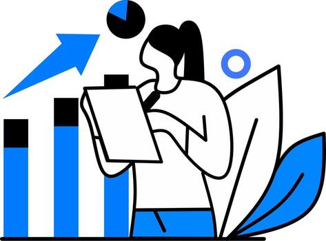 Woman using artificial intelligence to grow and optimize business single line art vector