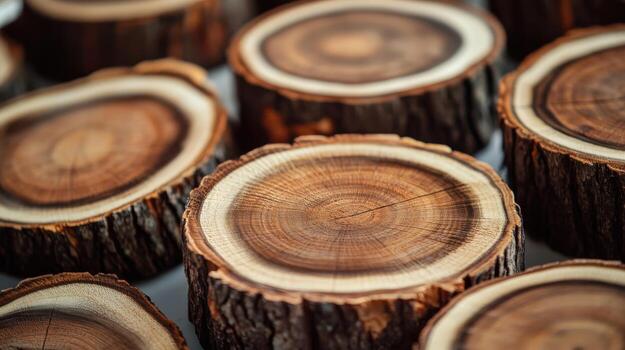 Several pieces of wood with a circular cut on them photo