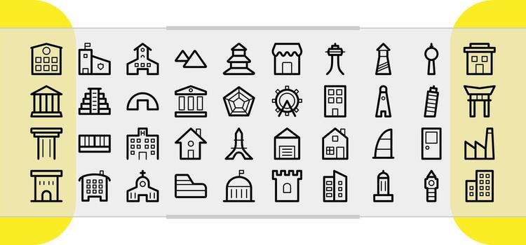 Collection of various building icons for design projects vector
