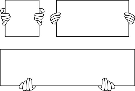 Hands Holding Blank Rectangular Signs, Outline for Messages and Announcements. vector