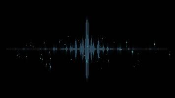 Blue waveform equalizer and visualization of audio wave. Animation. Blue pulsating signal on black background. video