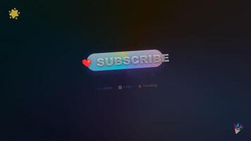 animato sottoscrivi pulsante con trend statistica e animato elementi su buio sfondo video