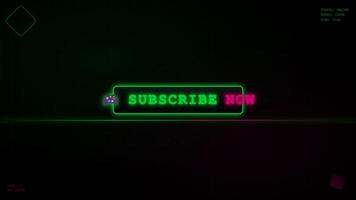 lysande neon gaming gränssnitt med prenumerera nu knapp och användare statistik video