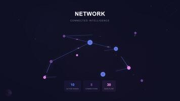 Animated visualization of a connected network depicting active nodes data flow and connections video