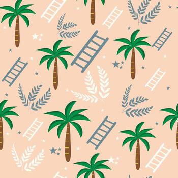 a pattern with palm trees and ladders vector