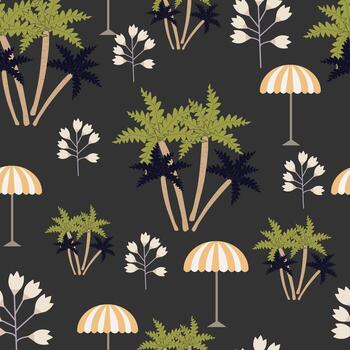 pattern with palm trees and umbrellas vector