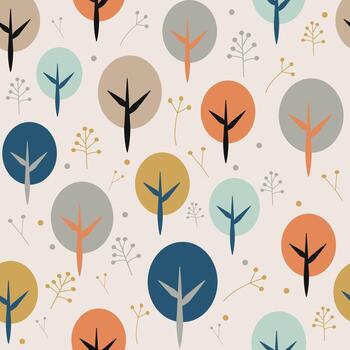 a pattern with trees and leaves on it vector