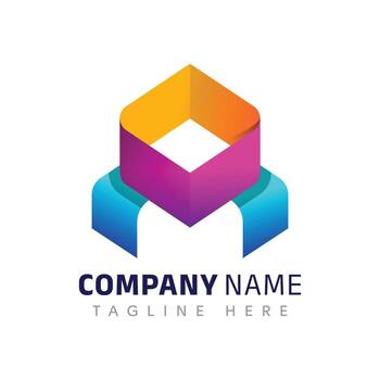 Abstract geometric logo design featuring a colorful gradient cube with a modern and professional aesthetic vector