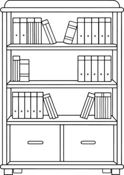 Stylish bookshelf with books and folders perfect for elegant workspace design and minimalist home visuals vector