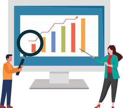 Professionals analyzing data on a screen vector