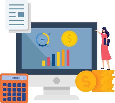 Computer screen showing financial metrics and charts vector