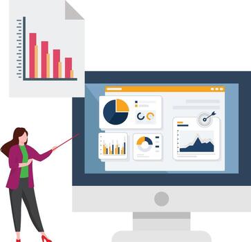 Data presentation with graphs on screen vector