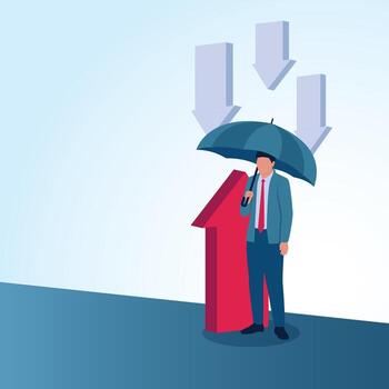 un hombre participación un paraguas escudos el flecha desde descendente. un metafórico ilustración de resistencia a cambiar, luchando en contra uniformidad y haciendo un diferencia. vector