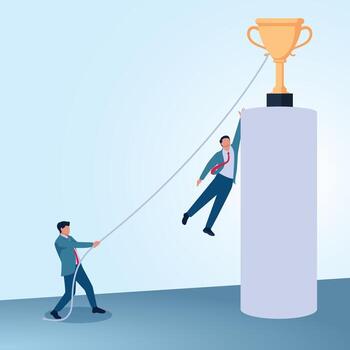 Men supporting each other to reach trophy vector