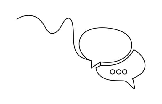 Artistic single line sketch of speech bubble in minimal abstract communication symbol style vector