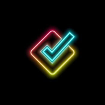 .neón estilo. icono cheque marca correcto cuadrado firmar comprobado contorno símbolo Derecha elección votar Seleccione selección si declaración confirmar vector