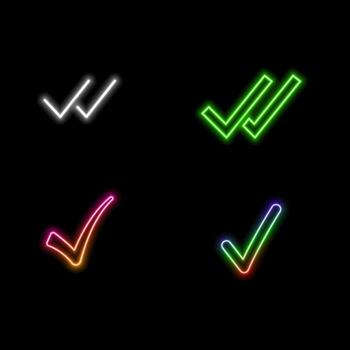 Mark 3D icons. neon style.Checklist green tick and red cross. set of accepted and refused, true or false and checked signs of checklist mark 3d illustration vector