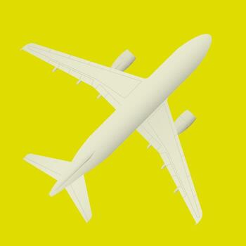 Aircraft with shadow on lime color background. Simple airplane design. vector