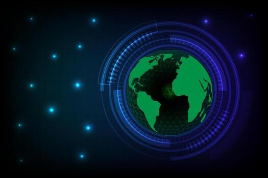 High tech digital illustration of a green Earth with glowing interface elements and a futuristic technology theme vector