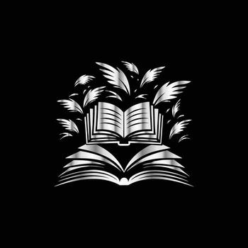 an open book with feathers flying out of it vector