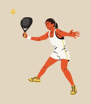 Strong backhand move from a female padel player, ideal for technique infographics and game dynamics visuals. vector