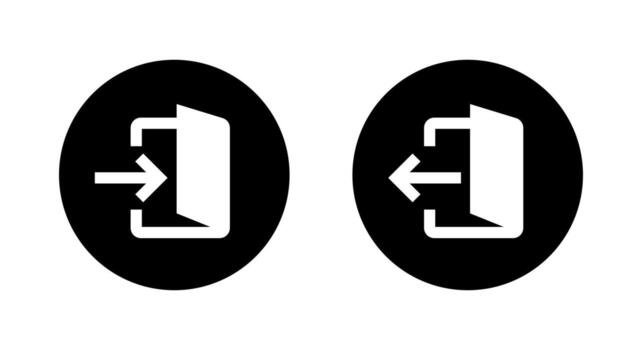Account login and logout icon in black circle. Door with arrow symbol for enter and exit vector