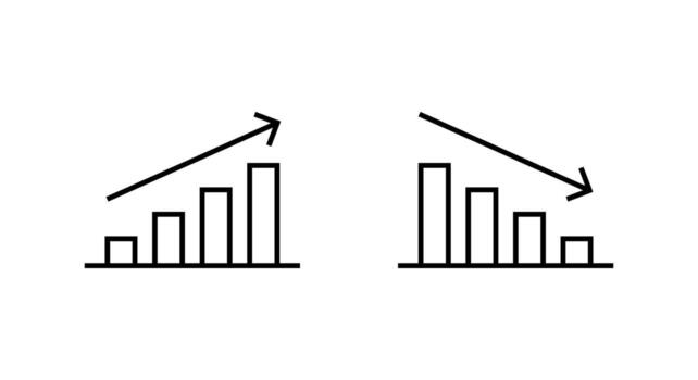 Line graph up and down icon. Outline bar chart with arrow symbol. Analytics concept vector