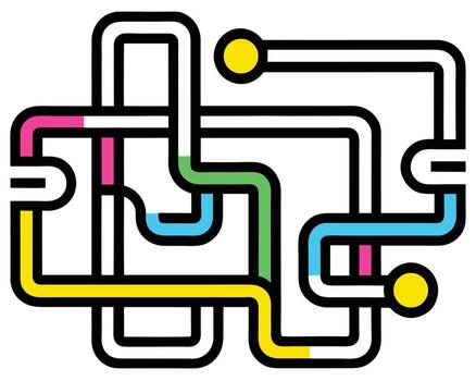 Colorful Abstract Network Maze A Bright, Complex Interconnection of Lines and Nodes Representing a Vibrant System vector