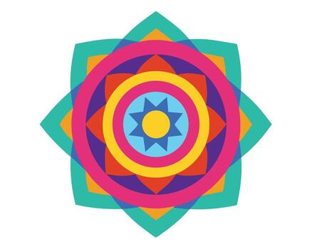 Vibrant Mandala Design A Joyful, Colorful Circular Pattern with Overlapping Petals on White Background - Professional digital artwork with vibrant colors and detailed composition vector