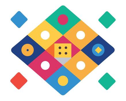 Joyful Abstract Geometric Puzzle Game Design with Colorful Shapes and Dice, Playful and Bright Mood vector