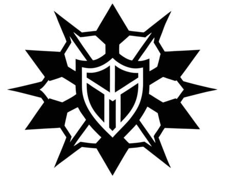 Powerful Black and White Shield Emblem A Dramatic, Geometric Design with Sharp Points and a Protective Symbol, Representing Strength and Security. vector