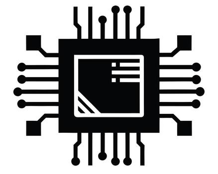 Sleek Black Microchip Illustration A Minimalist Digital Technology Icon Depicting a Powerful Integrated Circuits Complex Connections vector
