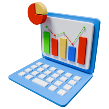 il computer portatile con dati visualizzazione, torta grafico e bar grafici - 3d rendere png