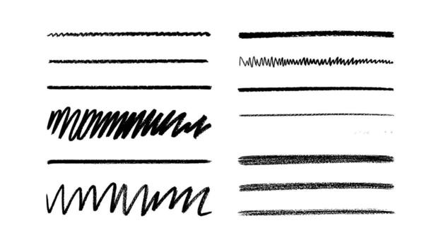 Set of HandDrawn Black Lines with Various Textures, Ideal for Underlines, Dividers, and Emphasizing Content in Design Projects and Creative Concepts vector