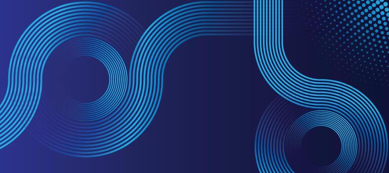 Futuristic Blue Wave Line Abstract Background with Circular Halftone Dots on Dark Gradient vector