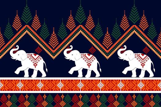 Elephants in a colorful patterned design vector