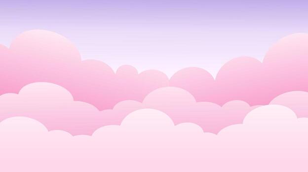 sky with pinkish cute clouds conceptual banner background with text space. Web border of clouds layers. Stylish cartoon web banner with pink cloud on purple background vector