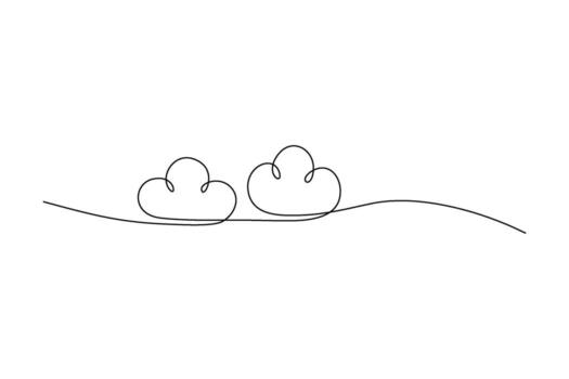 Minimalist line art of two fluffy clouds connected by a continuous line Simple weather concept vector
