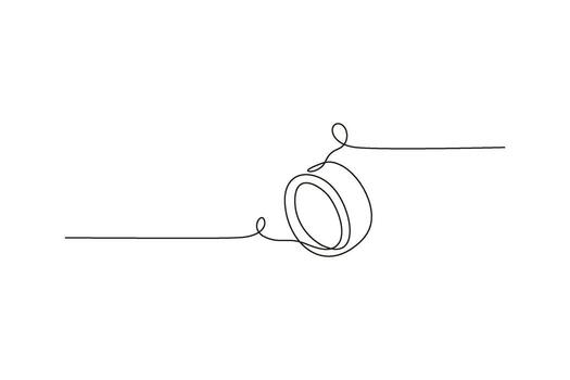 Continuous line art of a wheel Simple drawing of a tire Monochrome, minimalist design, white background vector