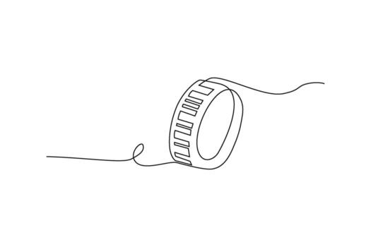 Simple one-line drawing of a film roll, with rectangles on its edge and a flowing line vector
