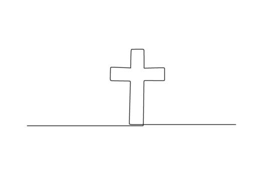 Simple, continuous line drawing of a Christian cross Symbol of faith, hope and redemption vector