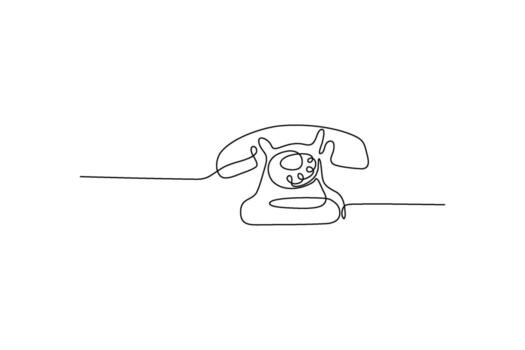 Single-line drawing of an old rotary phone on a white background Continuous art vector
