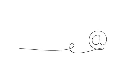 Single continuous line art of an at symbol on white A clean, modern email communication concept vector